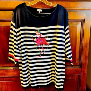 NWOT Sweater with Sequin Embroidered Flamingo